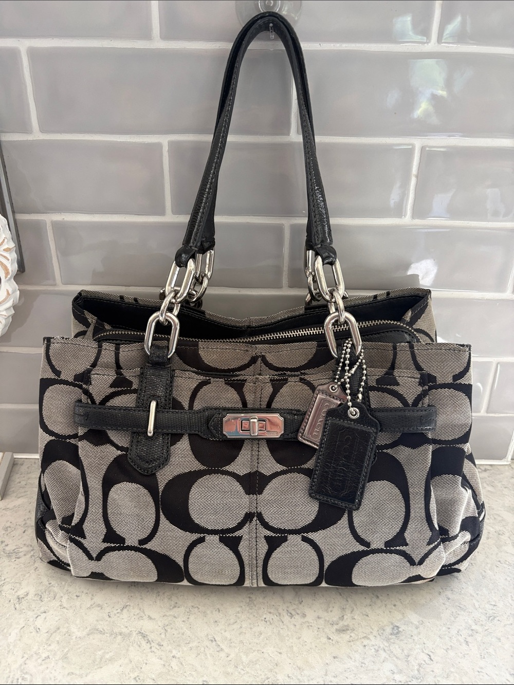 Coach Chelsea Signature Jayden East West Carryall Handbag Gray Black 17806